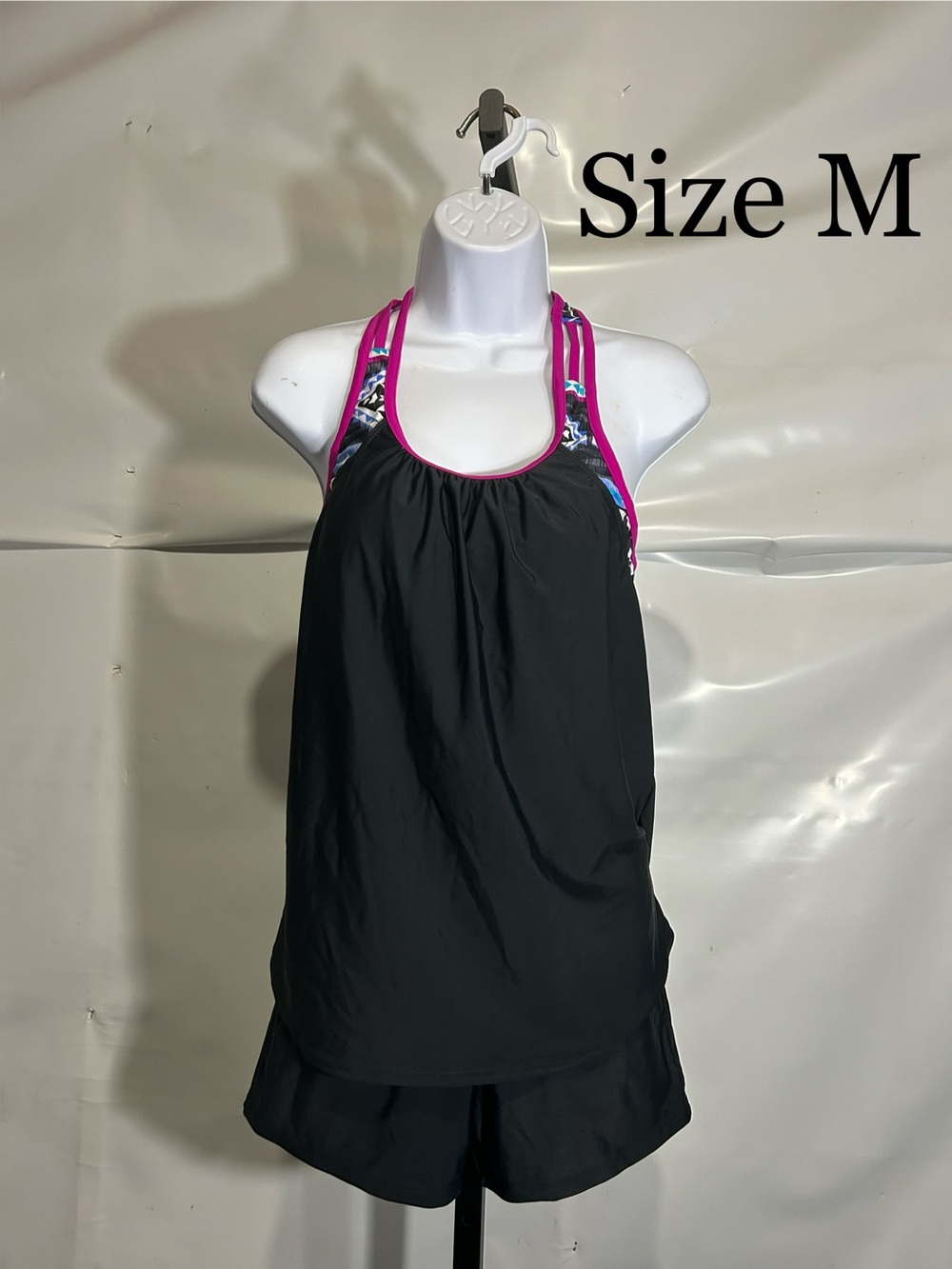 Women’s Black Tankini Swim Set with Pink Trim - Size M